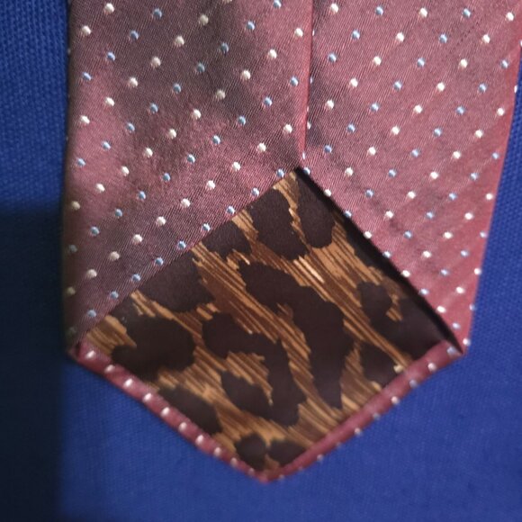 Dolce & Gabbana Burgundy Silk Polka Dot Tie Made In Italy leopard print lining - Picture 5 of 6